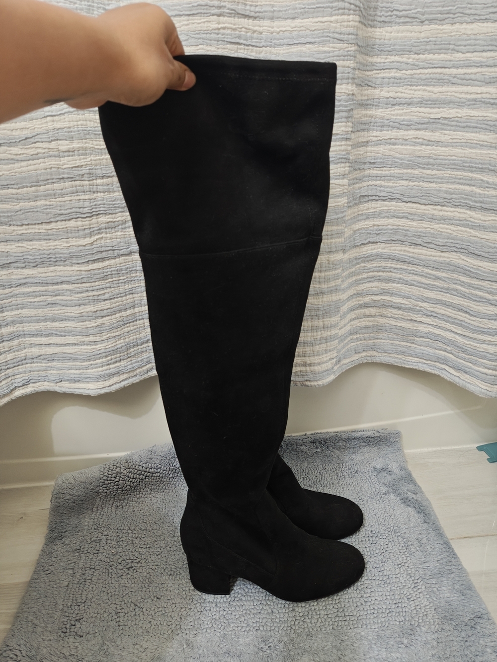 Over-the-Knee Black Suede Block Heel Boots - Picture 6 of 10
